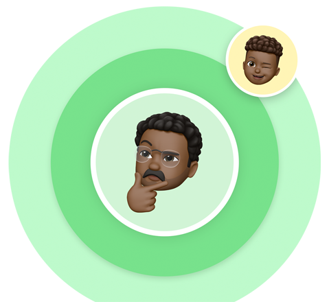 Illustration of a dad holding his chin, thinking, with a smaller bubble showing his winking son