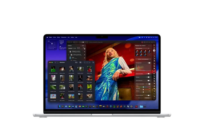 Écran de Pixelmator montrant le stockage et la mémoire de MacBook Air