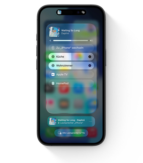 iPhone mit der AirPlay Benutzeroberfläche für Multi-Room Audio