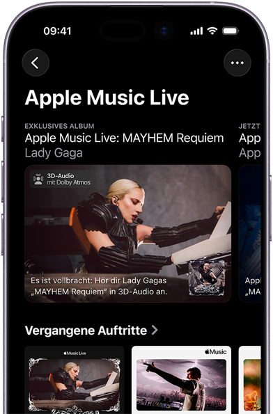 Apple Music Live Bildschirm auf dem iPhone mit „Jetzt ansehen“ und vergangenen Konzerten