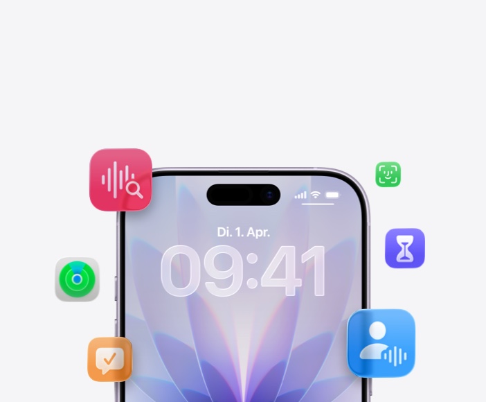 Darstellung eines iPhone mit verschiedenen integrierten Apple Features