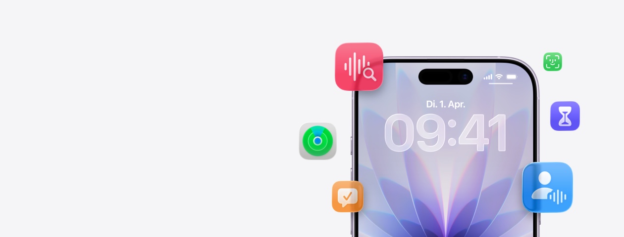Darstellung eines iPhone mit verschiedenen integrierten Apple Features