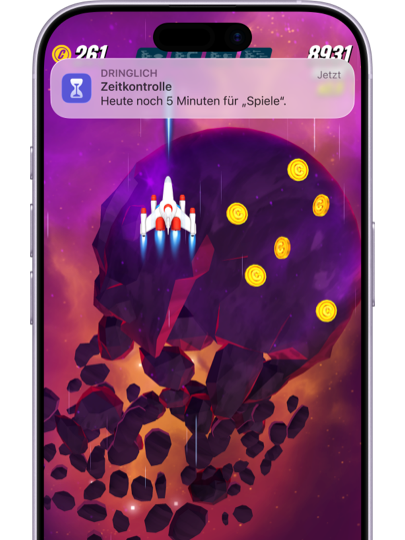 Eine Mitteilung darüber, wie lange ein Kind noch Spiele spielen darf.