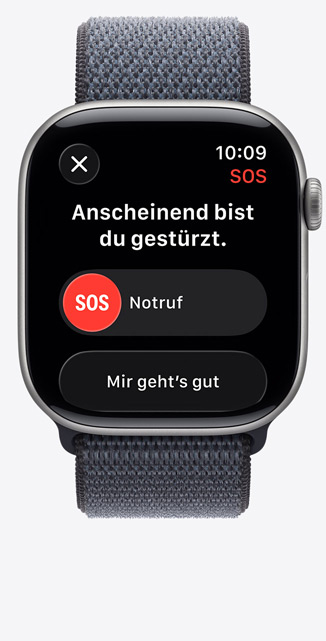 Apple Watch Series 11, Aluminiumgehäuse, Farbe Space Grau, Mitteilung bei schwerem Sturz, Notruf Option, Sport Loop, Farbe Maritimblau
