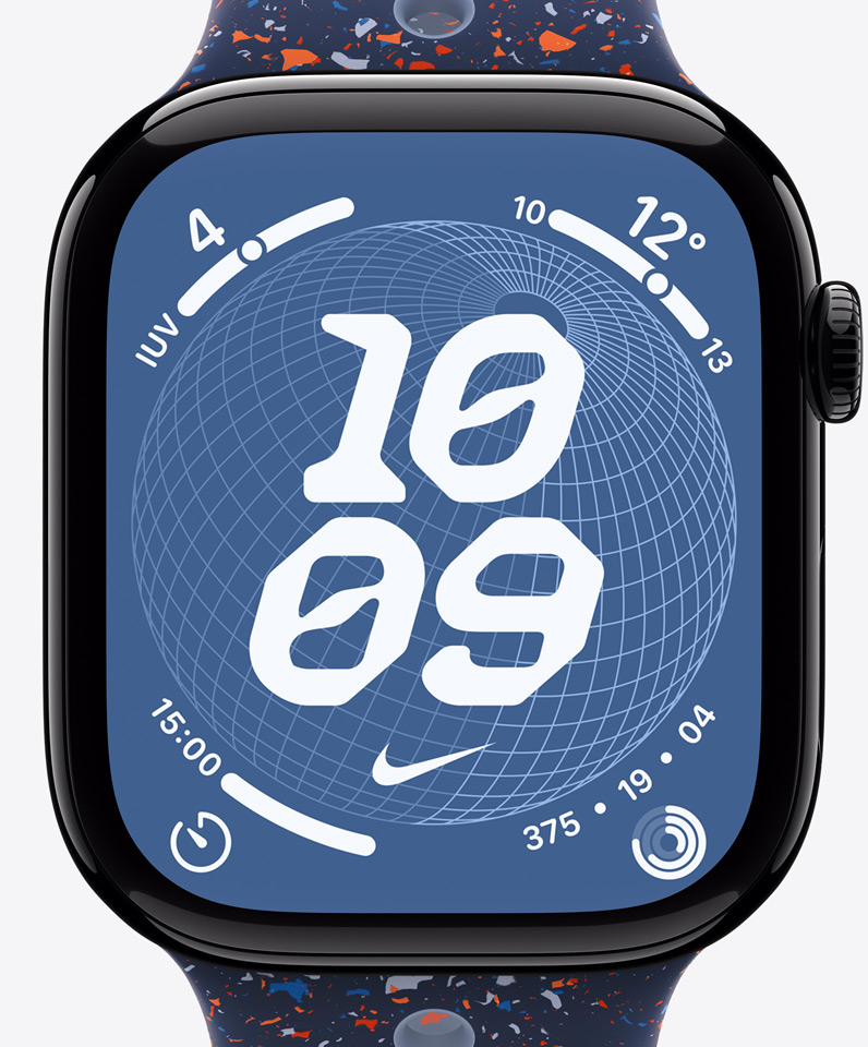 Esfera Nike Globo, hora, logotipo de Nike, complicaciones: índice UV, tiempo, temporizador, anillos de Actividad