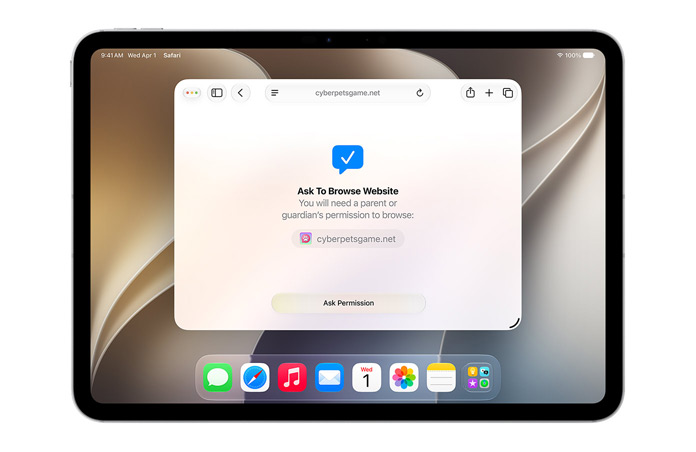 Un iPad affiche l’interface Demande de consultation, avec un message informant qu’une autorisation est requise et le bouton « Ask permission » en dessous