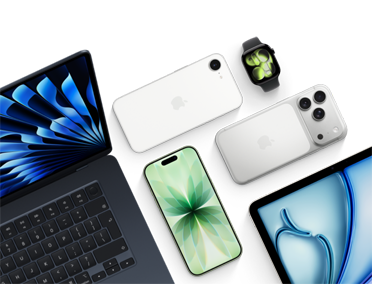 Various Apple devices, including MacBook Air, iPhone Air, iPhone 17 Pro, iPad Air, Apple Watch Series 11.