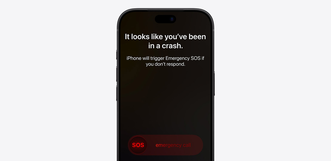 Three iPhone models side by side, display showing Messages, Find My, Roadside Assistance widgets available via Satellite, iPhone screen showing Emergency SOS in use, iPhone screen showing Roadside Assistance in use
