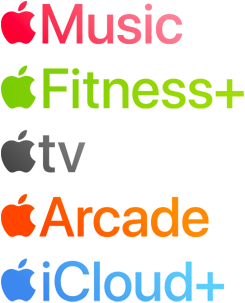 A list of Apple services: Apple Music, Apple Fitness Plus, Apple TV, Apple Arcade and Apple iCloud Plus