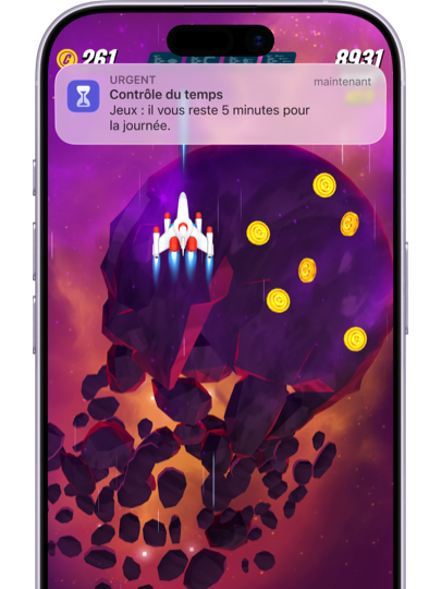 Une notification indiquant combien de temps un enfant peut encore jouer.