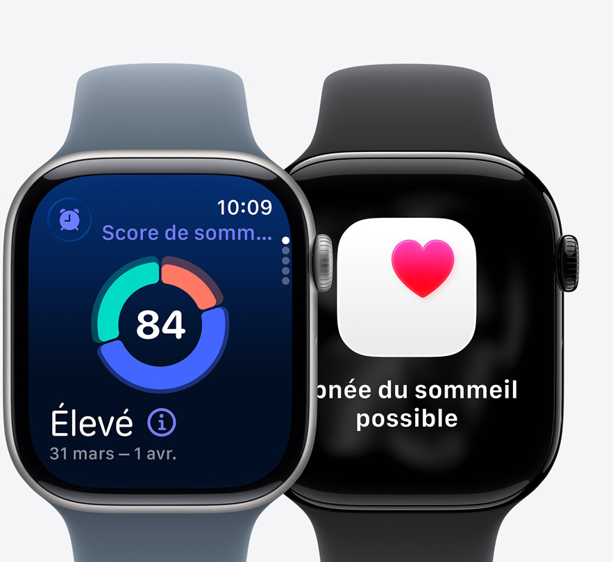 Plusieurs Apple Watch Series 11, écran score de sommeil, notification de possible apnée du sommeil