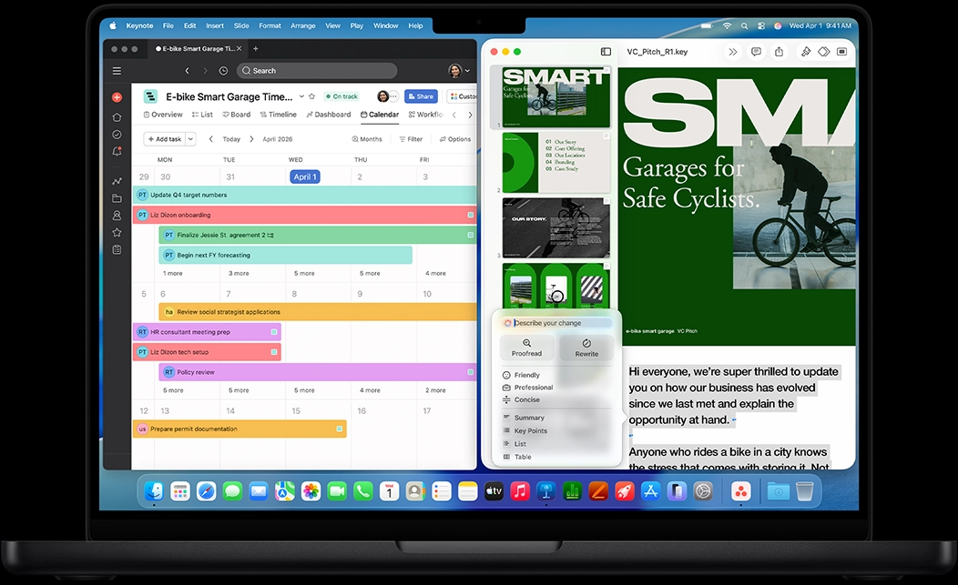 MacBook Pro 螢幕展示 Asana 和 Keynote