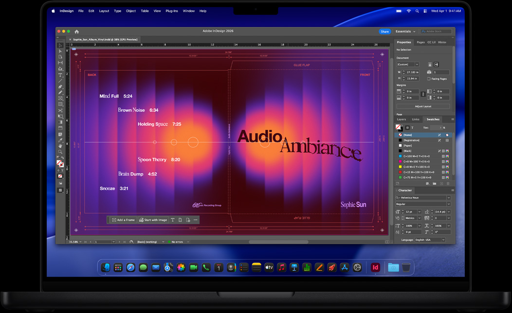 Egy hanglemez borítójának készítése az Adobe InDesignban, egy MacBook Pro kijelzőjén