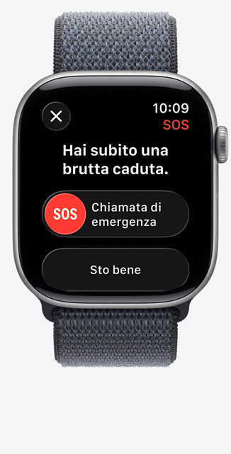 Apple Watch Series 11, cassa in alluminio, colore grigio siderale, notifica di caduta grave, opzione per chiamata di emergenza, cinturino Sport Loop blu salmastro