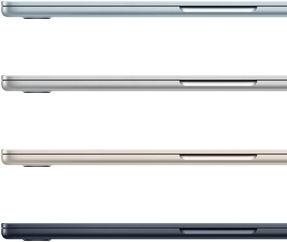 Četri MacBook Air modeļi sānskatā, katrs ar citādu apdari