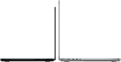 14 un 16 collu MacBook Pro līdzās, parādot izmēru atšķirību un uzsverot to, cik plānas ir ierīces