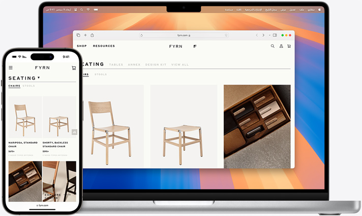 شاشات أجهزة Macbook وiPhone تعرض صفحة سفاري ذاتها مفتوحة على كلا الجهازين