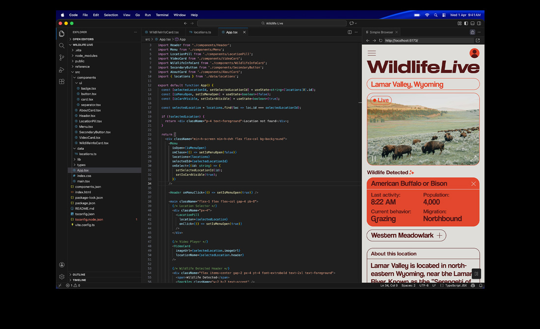MacBook Pro screen showing code for an app using Visual Studio Code