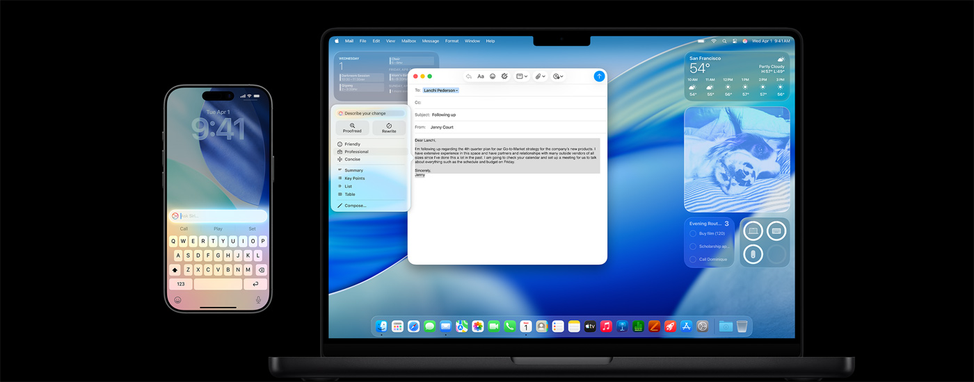 iPhone i Mac pokazujące Apple Intelligence.