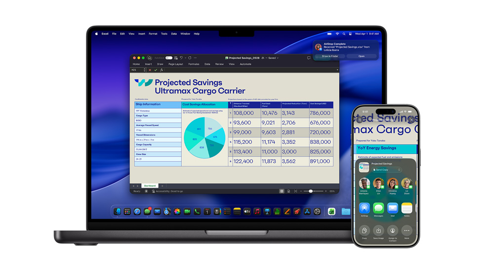 Mac i iPhone wyświetlające prezentację Keynote.