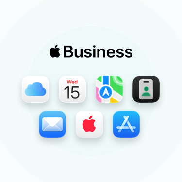 A lineup of business-related apps and tools including iCloud, Calendar, Maps, Apple Business, Mail, Apple Care and App Store.