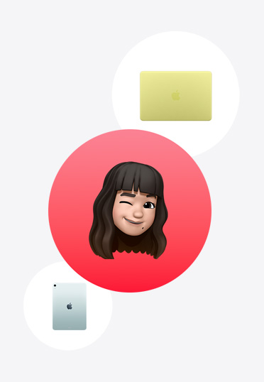 MacBook 和 iPad 圍繞著紅色圓圈中的 Memoji