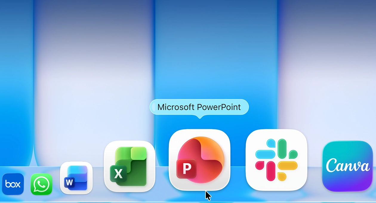 macOS 桌面展示 Dock，其中包含多款常用的 app，並突出顯示其中一個 app