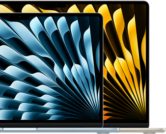 Два ноутбуки MacBook Air демонструють різницю в розмірах дисплеїв: 13,6 дюйма й 15,3 дюйма, виміряні по діагоналі