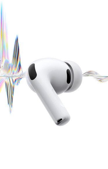 白色 AirPods Pro 3 展示消噪咪高風、矽膠耳塞、短耳筒柄