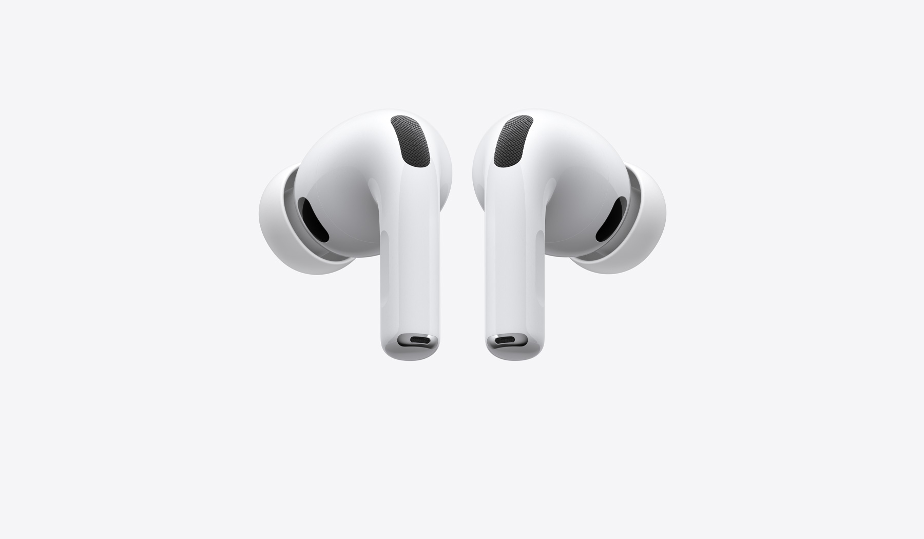 AirPods Pro 3，左右兩邊的白色無線耳筒及矽膠耳塞