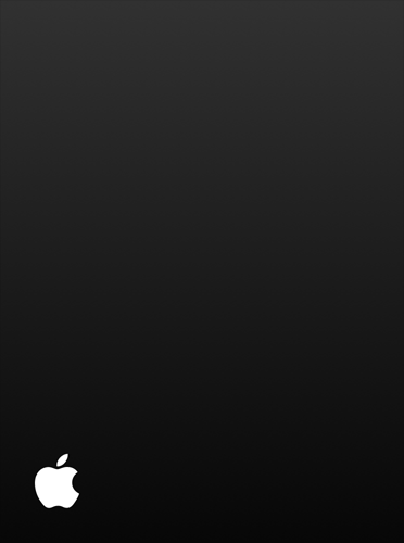 Black background, small white Apple logo in lower left corner