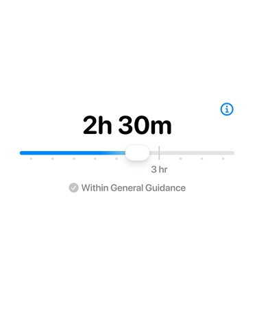 Screen displaying Time Allowance feature with an adjustable bar for time allotted.