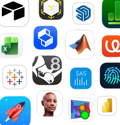 Varios íconos de apps de STEM, como Shapr3D, MATLAB, uMake y Tableau