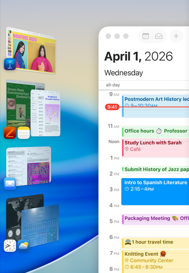 Varias apps de Apple, como Keynote, Pages, Notas y Mail, agrupadas en una pantalla.