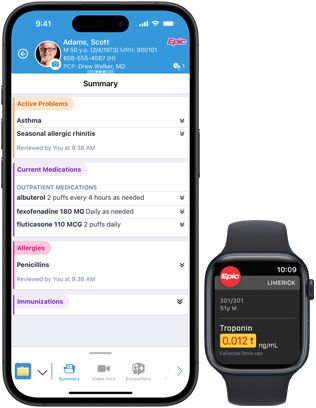 Software que muestra Epic Haiku, y Epic Limerick en un iPhone y un Apple Watch.