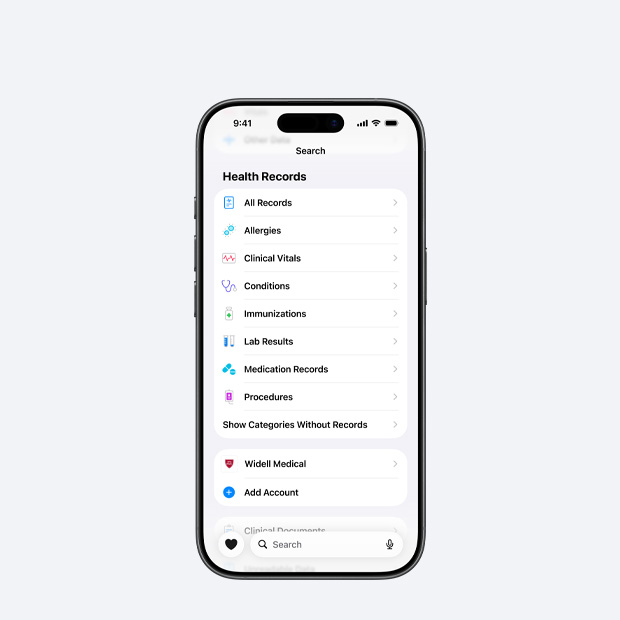 iPhone displaying the Health Records app.