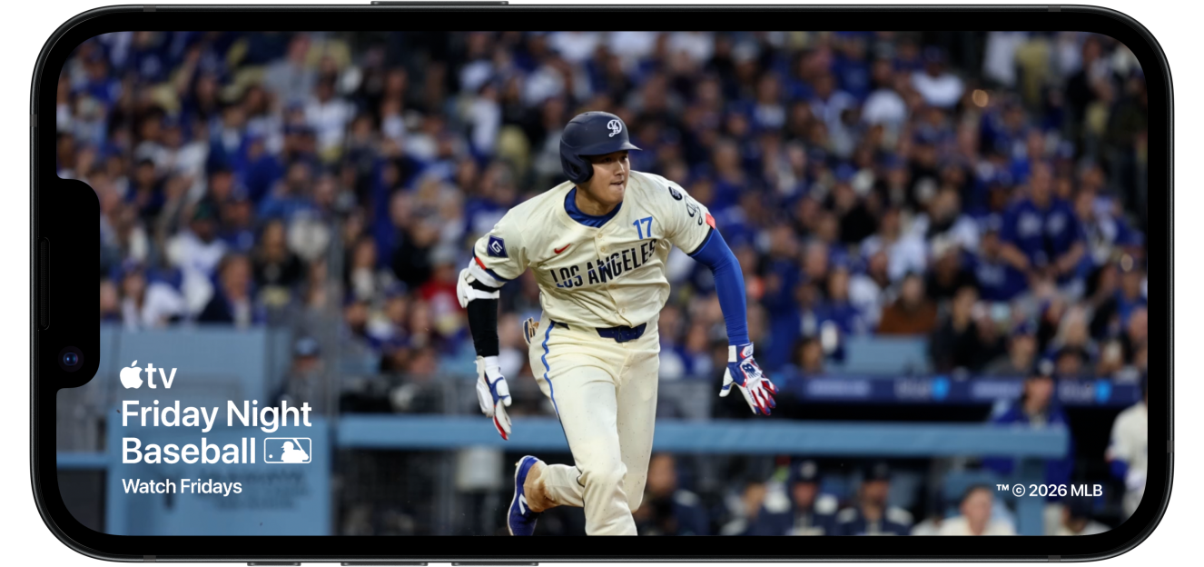 iPhone 17e showing a static image of an MLB baseball game on Apple TV