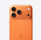 iPhone 17 Pro, face arrière, coloris orange cosmique, système caméra Pro Fusion dans le plateau au sommet