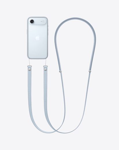 iPhone Air hátulnézetből, rajta világosszürke védőkeret, melyhez Crossbody pánt van csatlakoztatva