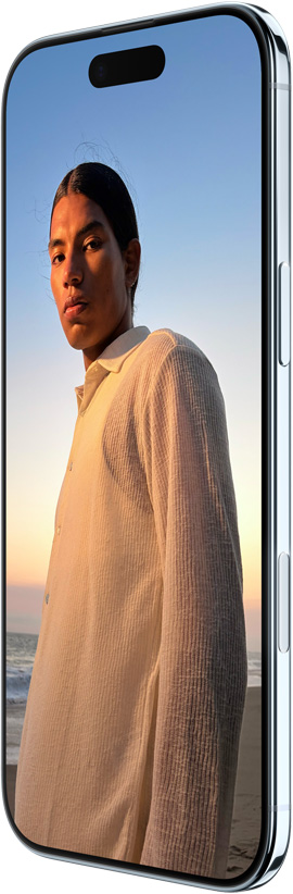 iPhone Air, ภายนอกด้านหน้า, ภายนอกด้านข้าง, ดีไซน์แบบหน้าจอทั้งหมด, Dynamic Island ที่ด้านบน, ปุ่มด้านข้าง, ปุ่มตัวควบคุมกล้อง