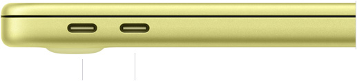 Kapağı kapalı duran A18 Pro çipli 13 inç MacBook Neo’nun USB 3 (USB‑C) bağlantı noktasını ve USB 2 (USB‑C) bağlantı noktasını gösteren soldan görünümü