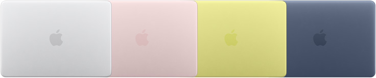 MacBook Neo’nun dört farklı renk seçeneğinin gösterildiği dört adet MacBook Neo’nun dıştan görünümü