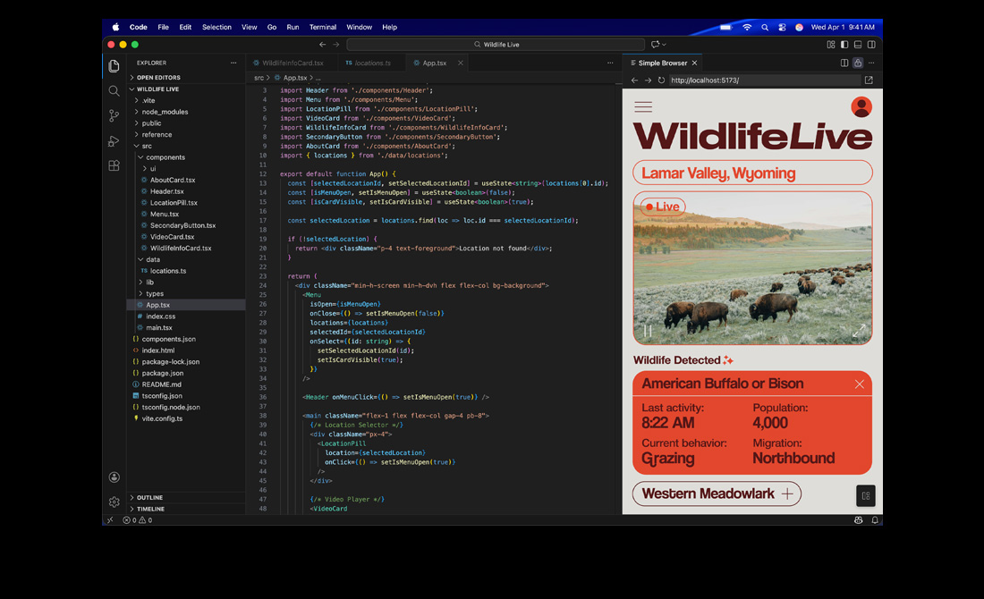 MacBook Pro screen showing code for an app using Visual Studio Code