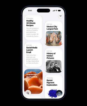 iPhone 17 Pro, Deep Blue, front screen shows Siri app displaying Siri AI conversations about healthy thirty-minute recipes, Mexico City largest park, social media launch email, history of motion pictures, chanterelle mushrooms, and rarest pigment explanation