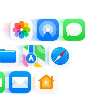 Grid of app icons like Messages, Safari, and Mail